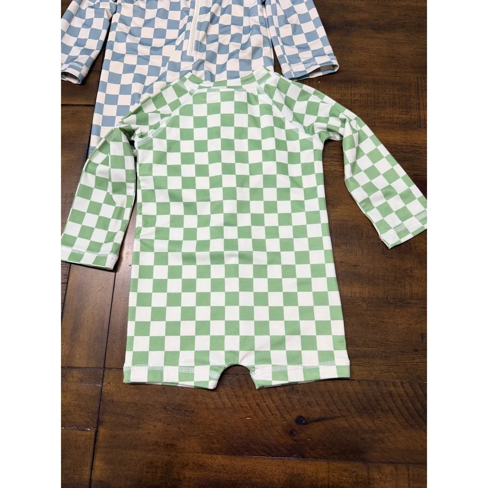 SIIX Collection Kids Checkered Swimsuit Lot 18-24M Blue Green UPF 50+ Rash Guard